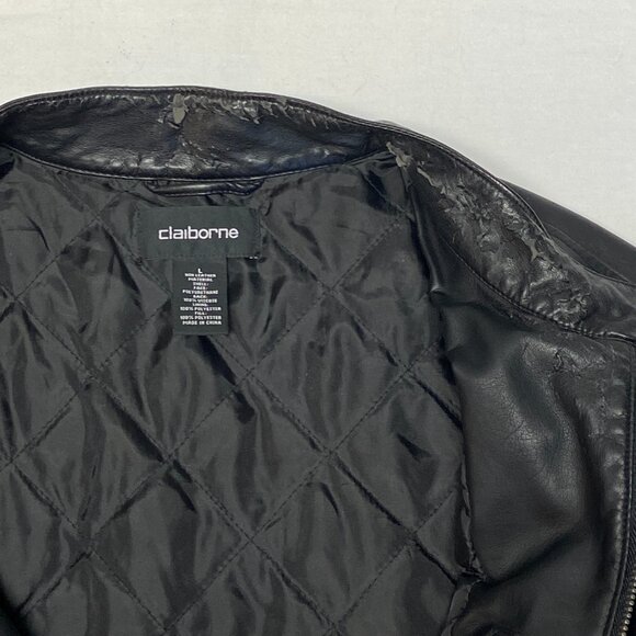 Faux Vegan Leather Zip Front Long Style Motorcycle Jacket Black Claiborne - Picture 14 of 16